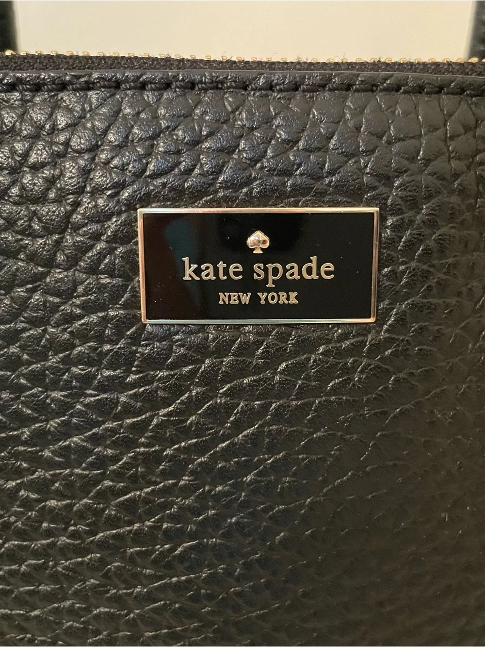 kate spade Black Pebbled Leather Satchel with Gold Accents
